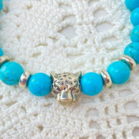 Turquoise Leopard Charm Stretch Bracelet - Picture 3 of 3
